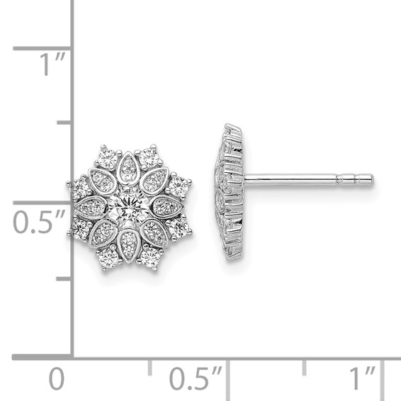 Sterling Silver Rhodium-plated CZ Snowflake Post Earrings