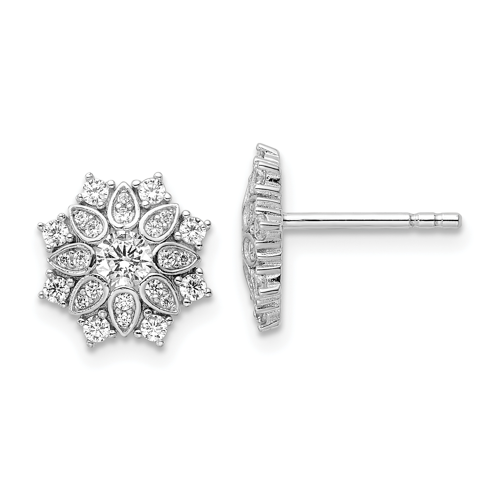 Sterling Silver Rhodium-plated CZ Snowflake Post Earrings (QE15771)