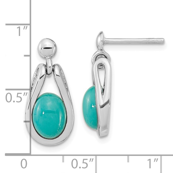 Sterling Silver RH-plated Oval Chinese Turquoise Dangle Post Earrings