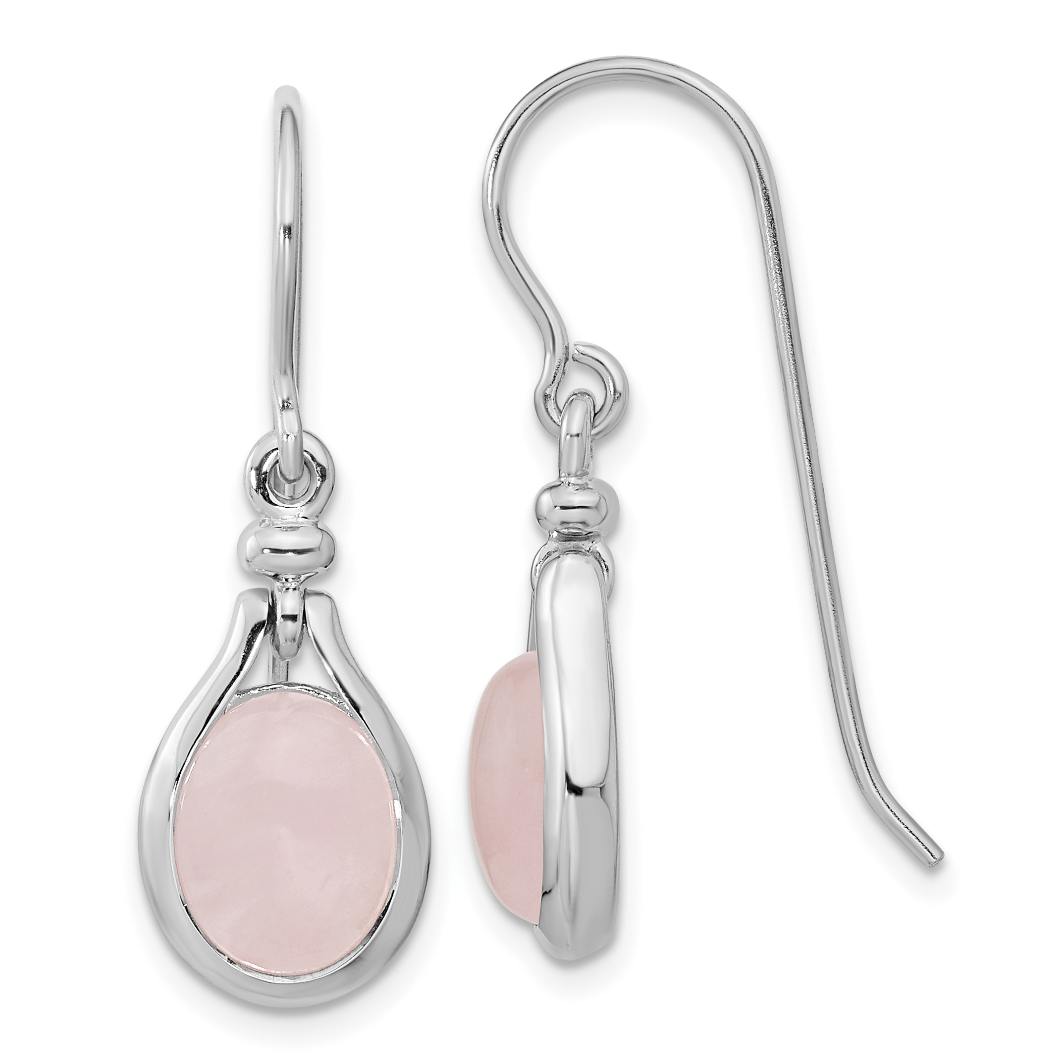 Sterling Silver RH-plated Rose Quartz Oval Dangle Earrings (QE15774)
