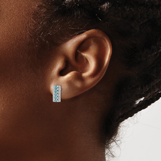 Sterling Silver Rhodium plated Aqua & White CZ Post Earrings