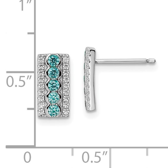 Sterling Silver Rhodium plated Aqua & White CZ Post Earrings