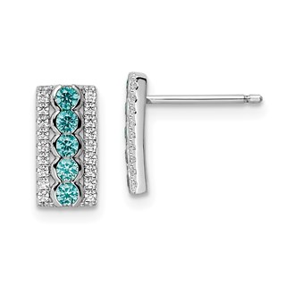 Sterling Silver Rhodium plated Aqua & White CZ Post Earrings