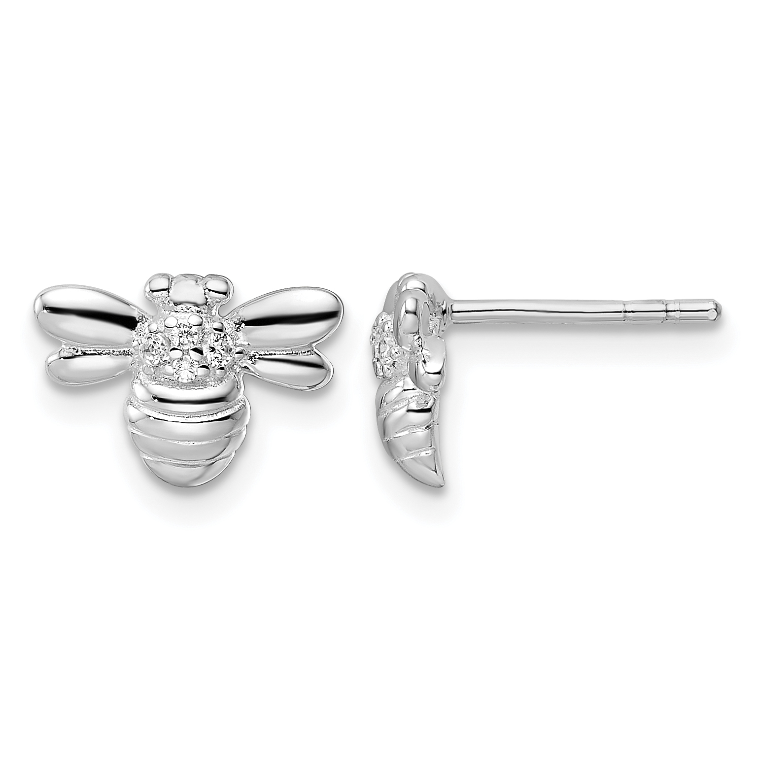 Sterling Silver Rhodium-plated Polished CZ Bumble Bee Post Earrings (QE15780)