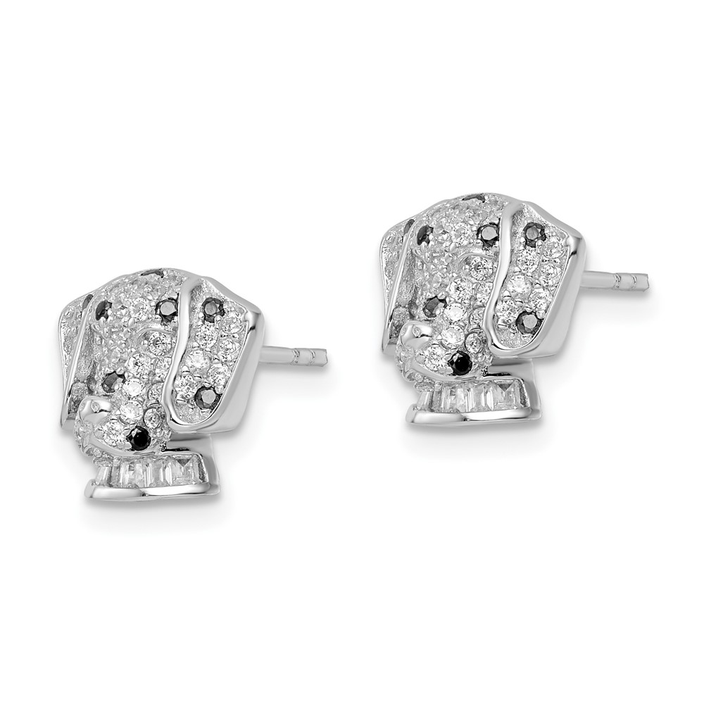 Sterling Silver Rhodium-plated Polished CZ Dalmatian Head Post Earrings (QE15786)