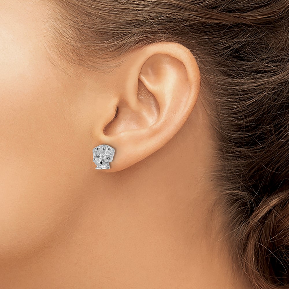 Sterling Silver Rhodium-plated Polished CZ Dalmatian Head Post Earrings (QE15786)