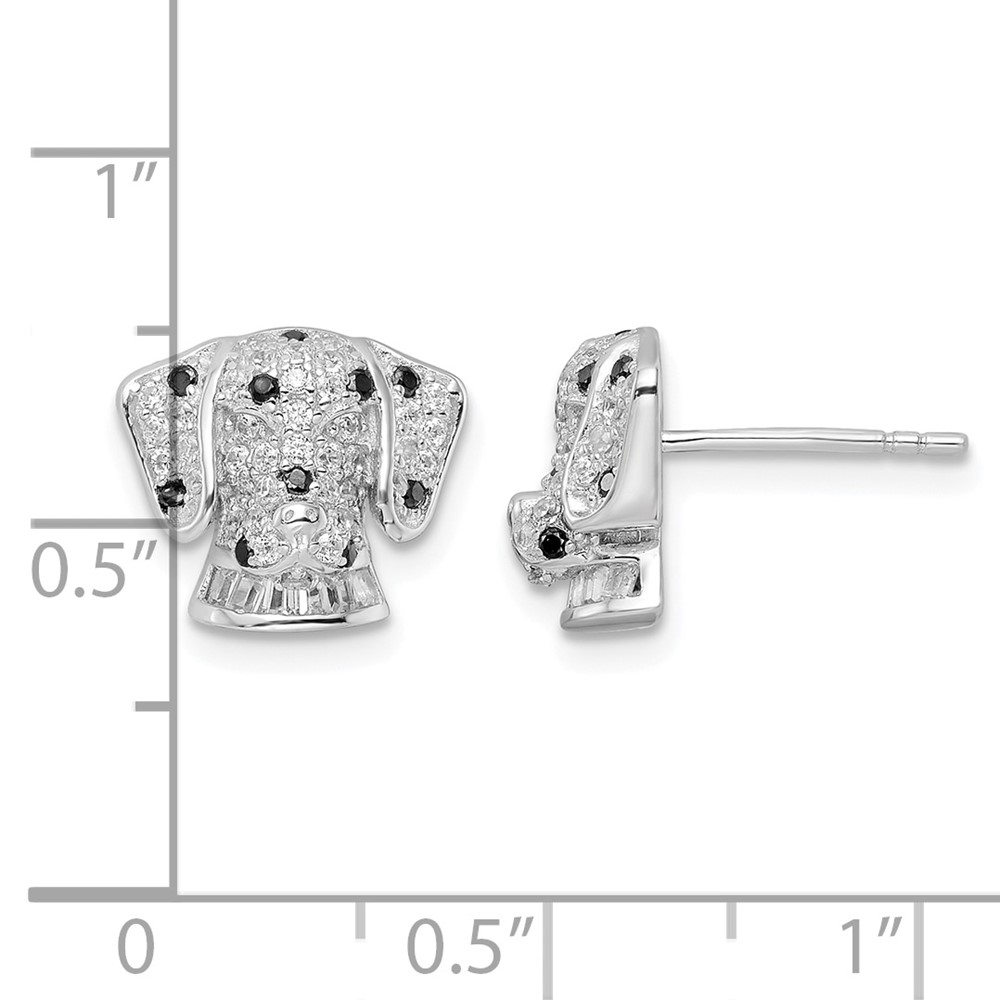 Sterling Silver Rhodium-plated Polished CZ Dalmatian Head Post Earrings (QE15786)