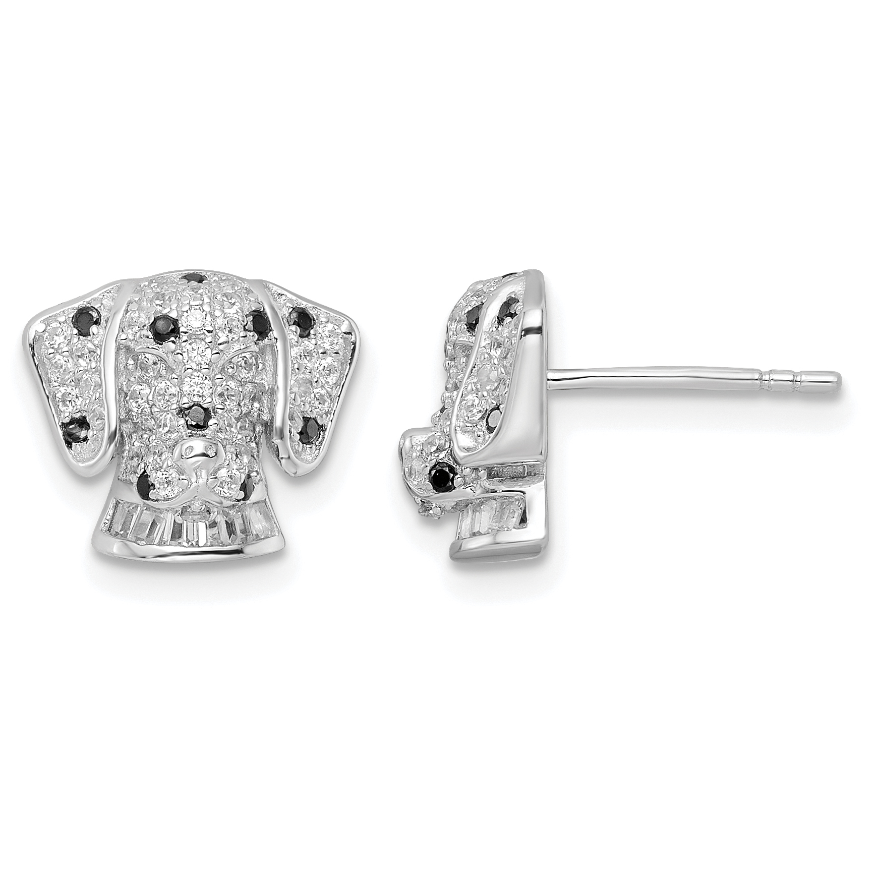 Sterling Silver Rhodium-plated Polished CZ Dalmatian Head Post Earrings (QE15786)