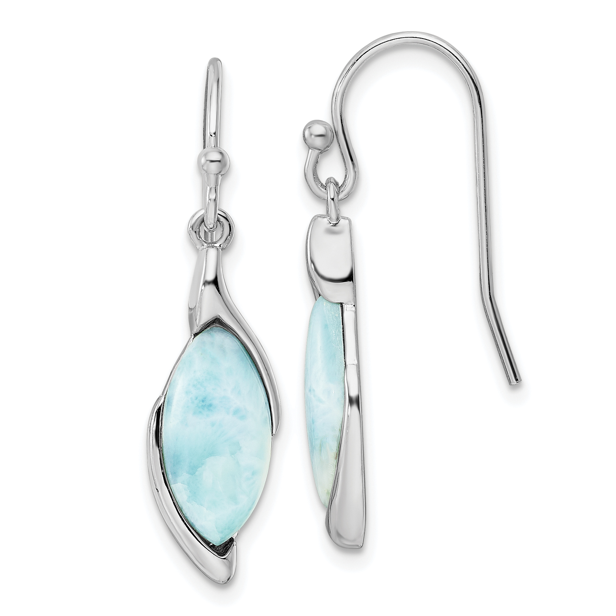 Sterling Silver Rhodium-plated Polished Larimar Dangle Earrings (QE15800)