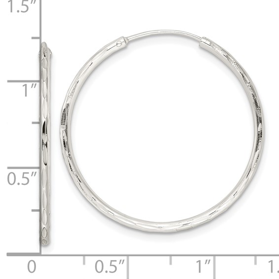 Sterling Silver 1.5mm Diamond-cut Endless Hoop Earrings