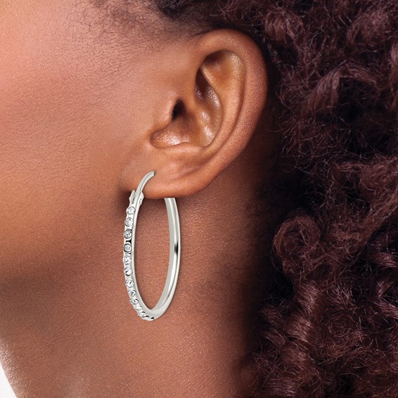 Sterling Silver 1.5mm Crystal Endless Hoop Earrings