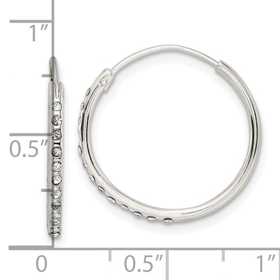 Sterling Silver 1.5mm Crystal Endless Hoop Earrings