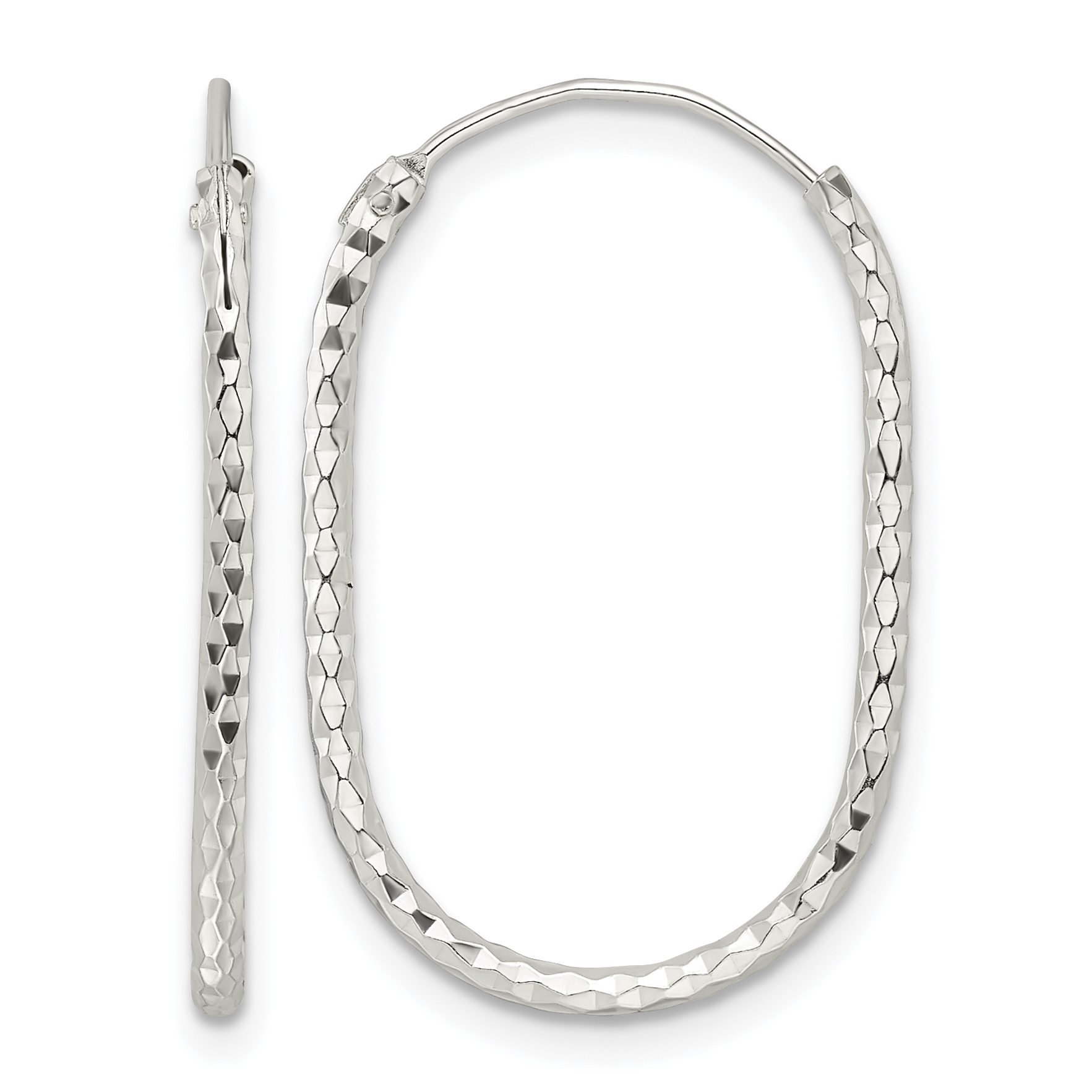Sterling Silver Polished & D/C Oblong Endless Hoop Earrings (QE15827)