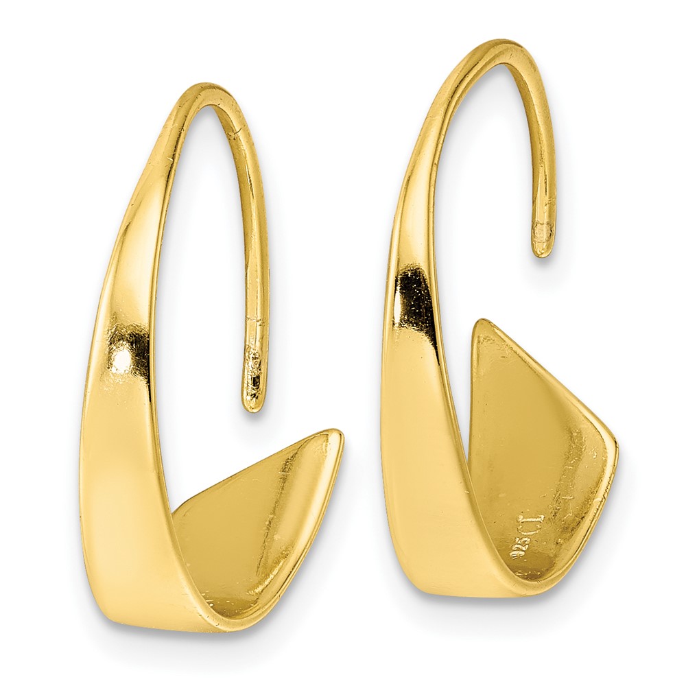 Sterling Silver Gold-tone Polished Flat Bar Hoop Threader Earrings (QE15838)