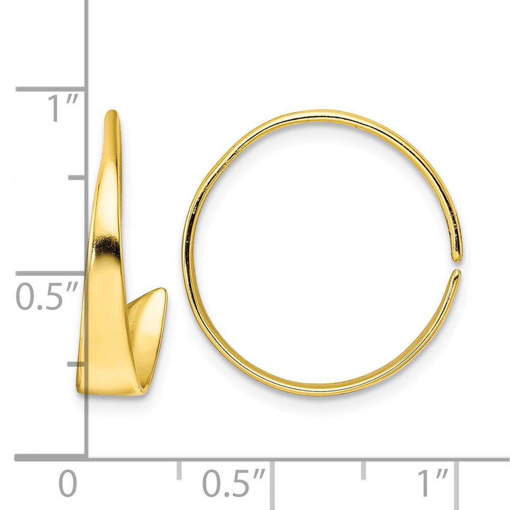 Sterling Silver Gold-tone Polished Flat Bar Hoop Threader Earrings (QE15838)