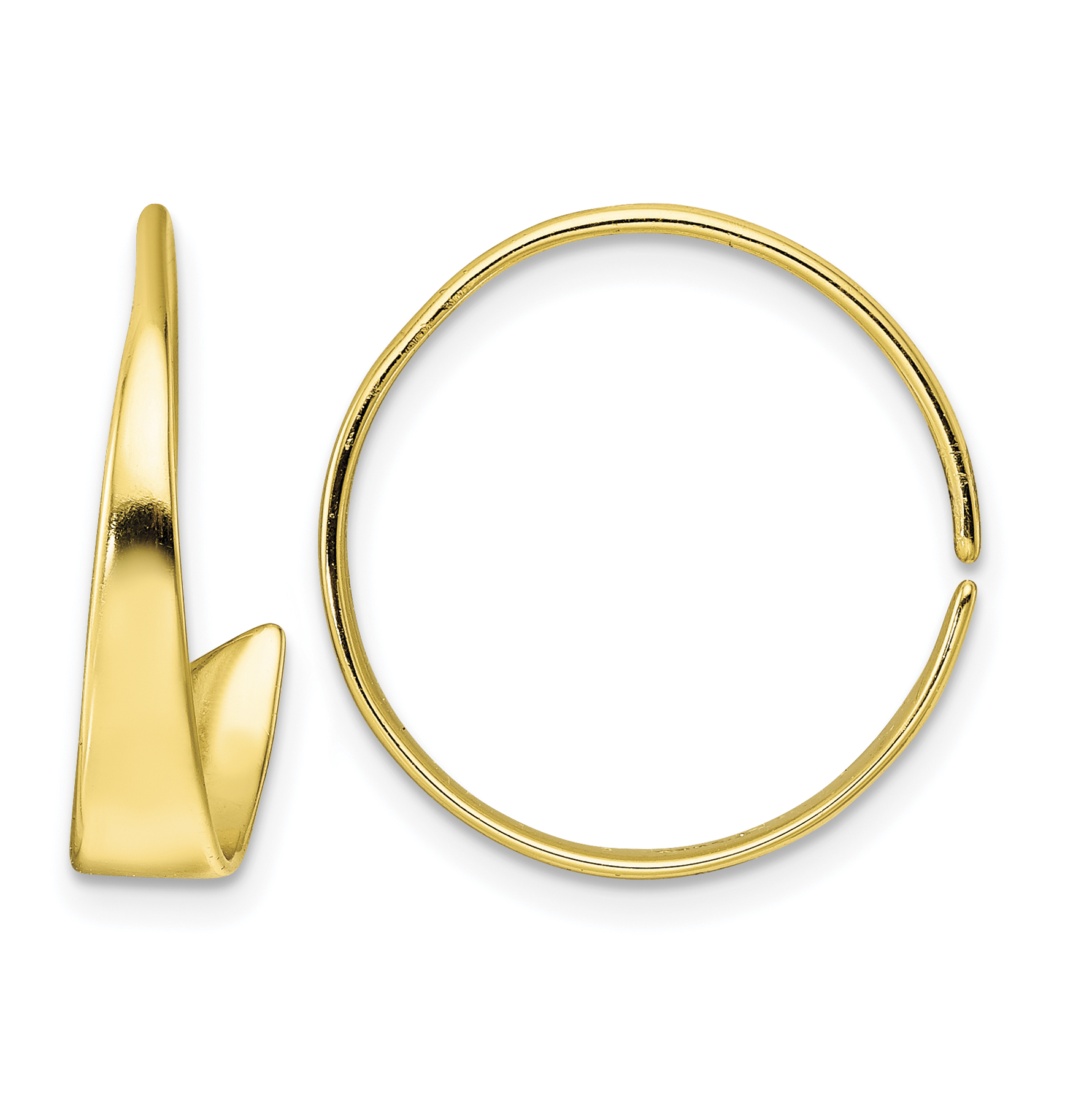Sterling Silver Gold-tone Polished Flat Bar Hoop Threader Earrings (QE15838)