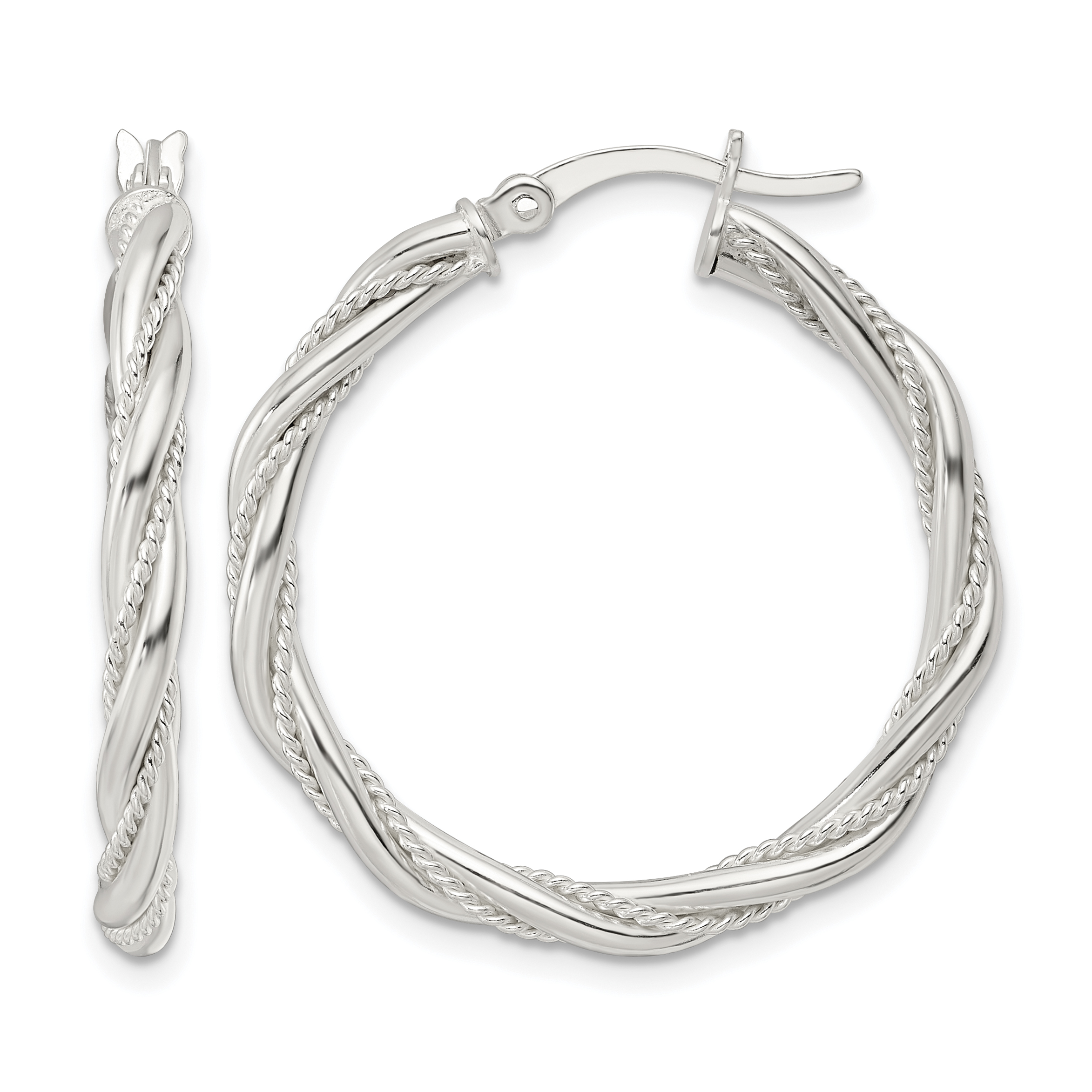 Sterling Silver Polished Twisted Rope Hoop Earrings (QE15841)