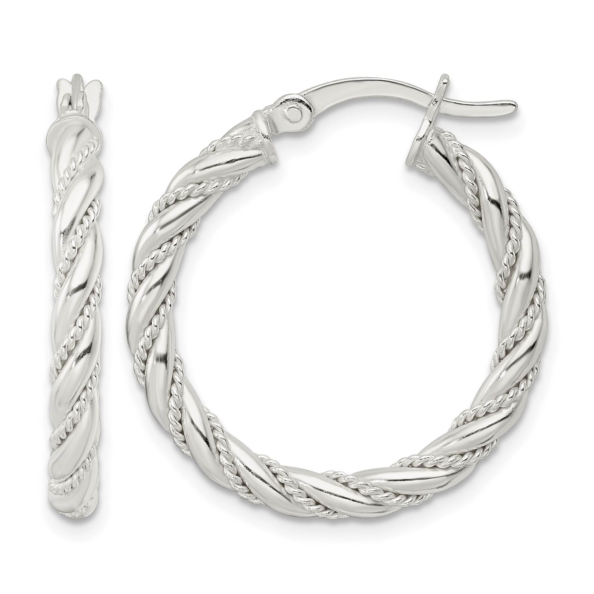 Sterling Silver Polished Twisted Rope Hoop Earrings (QE15842)