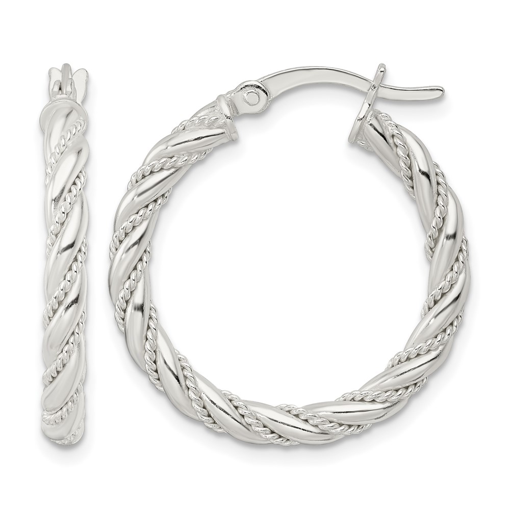 Sterling Silver Polished Twisted Rope Hoop Earrings (QE15842)