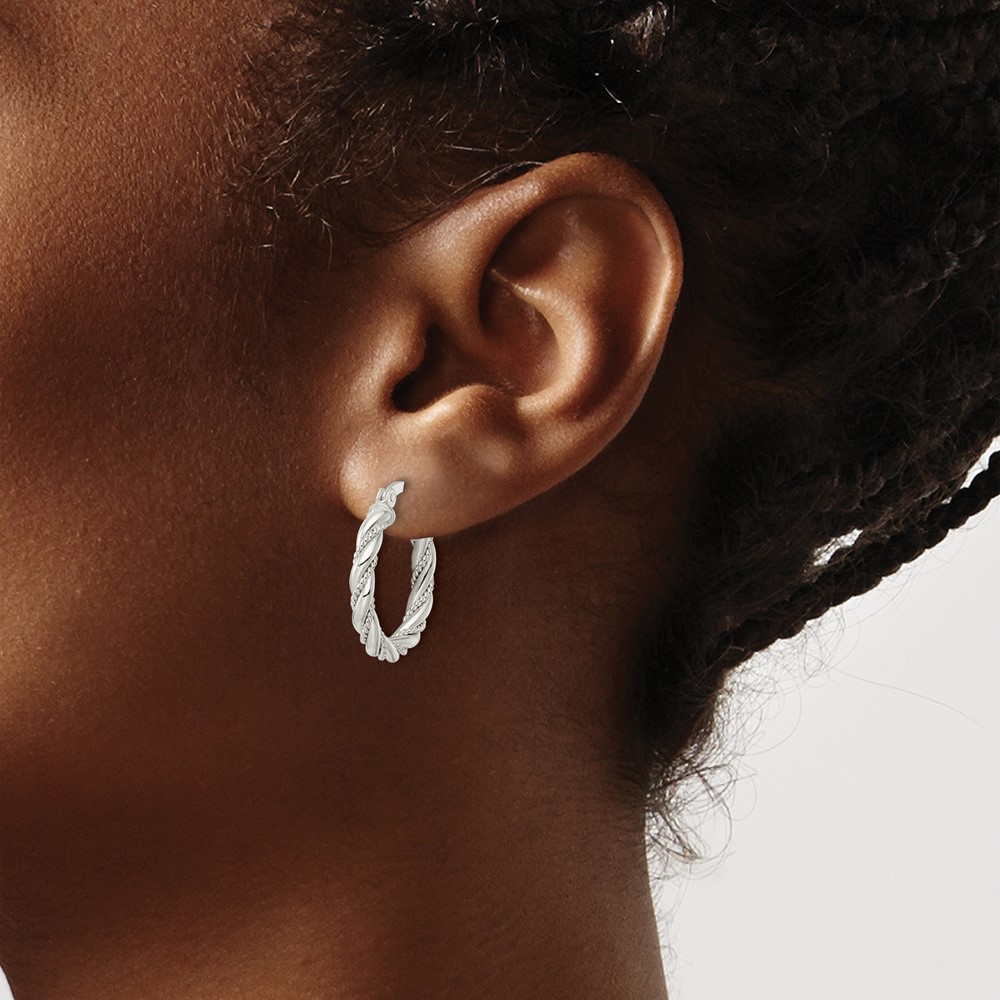 Sterling Silver Polished Twisted Rope Hoop Earrings (QE15843)