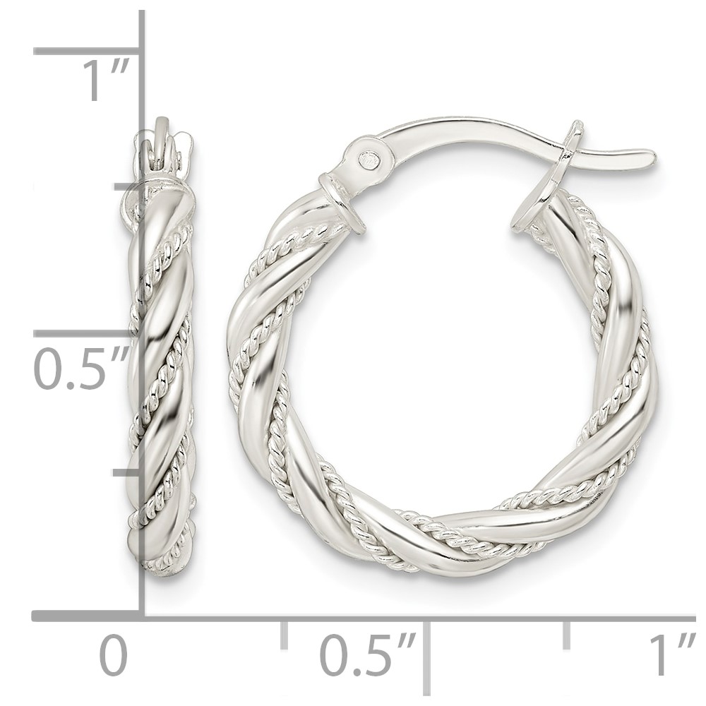 Sterling Silver Polished Twisted Rope Hoop Earrings (QE15843)