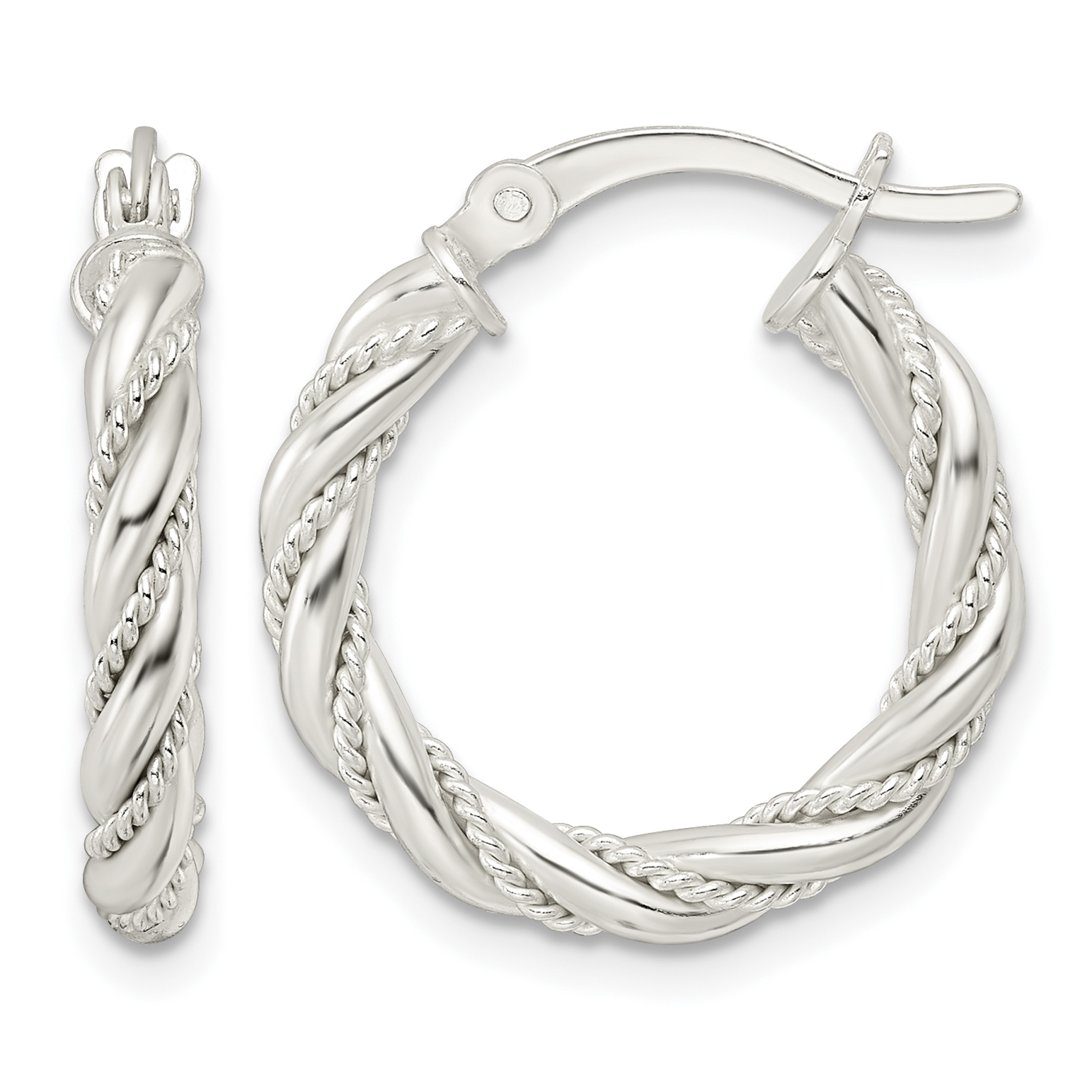 Sterling Silver Polished Twisted Rope Hoop Earrings (QE15843)