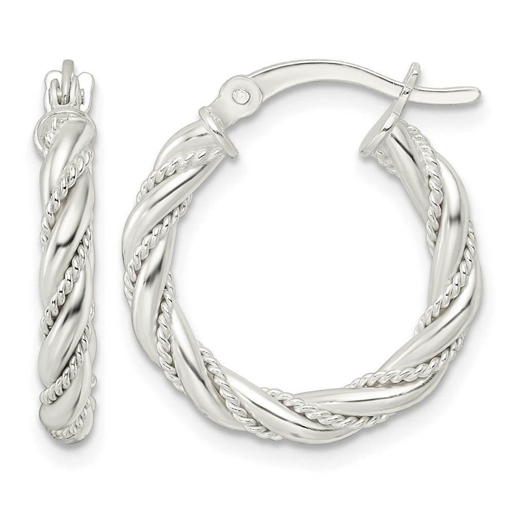 Sterling Silver Polished Twisted Rope Hoop Earrings (QE15843)