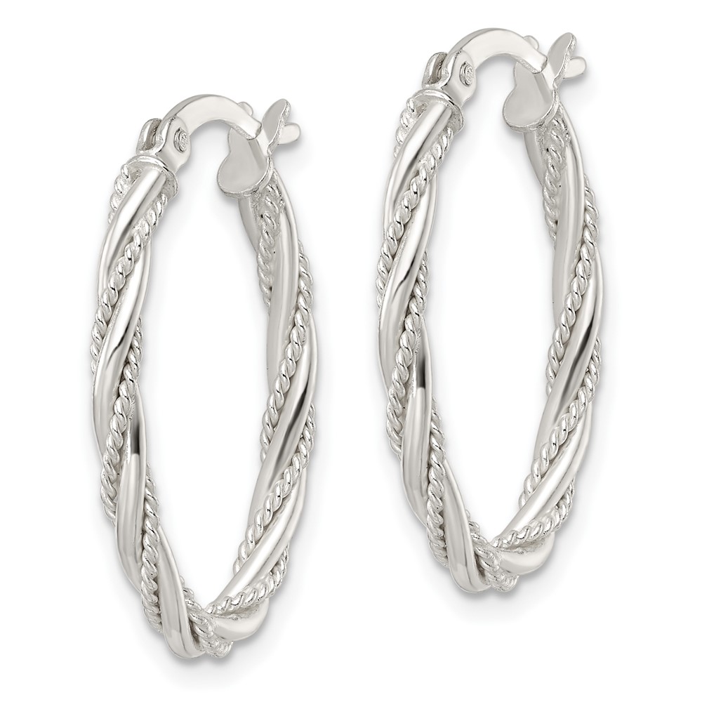 Sterling Silver Polished Twisted Rope Oval Hoop Earrings (QE15844)