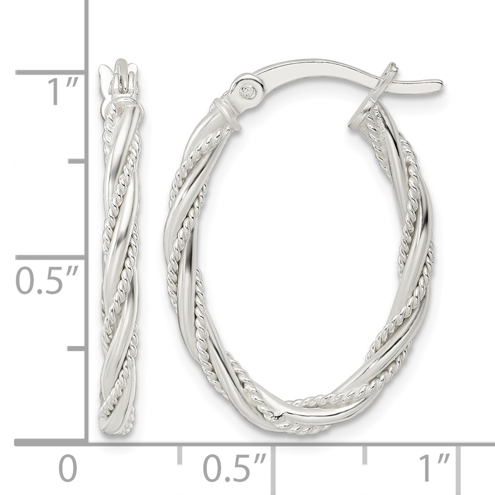 Sterling Silver Polished Twisted Rope Oval Hoop Earrings (QE15844)
