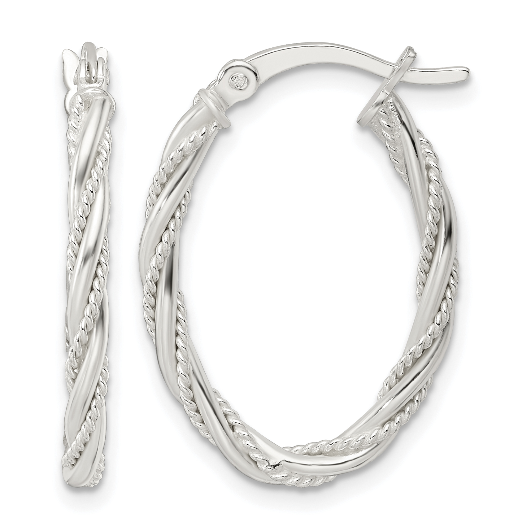 Sterling Silver Polished Twisted Rope Oval Hoop Earrings (QE15844)