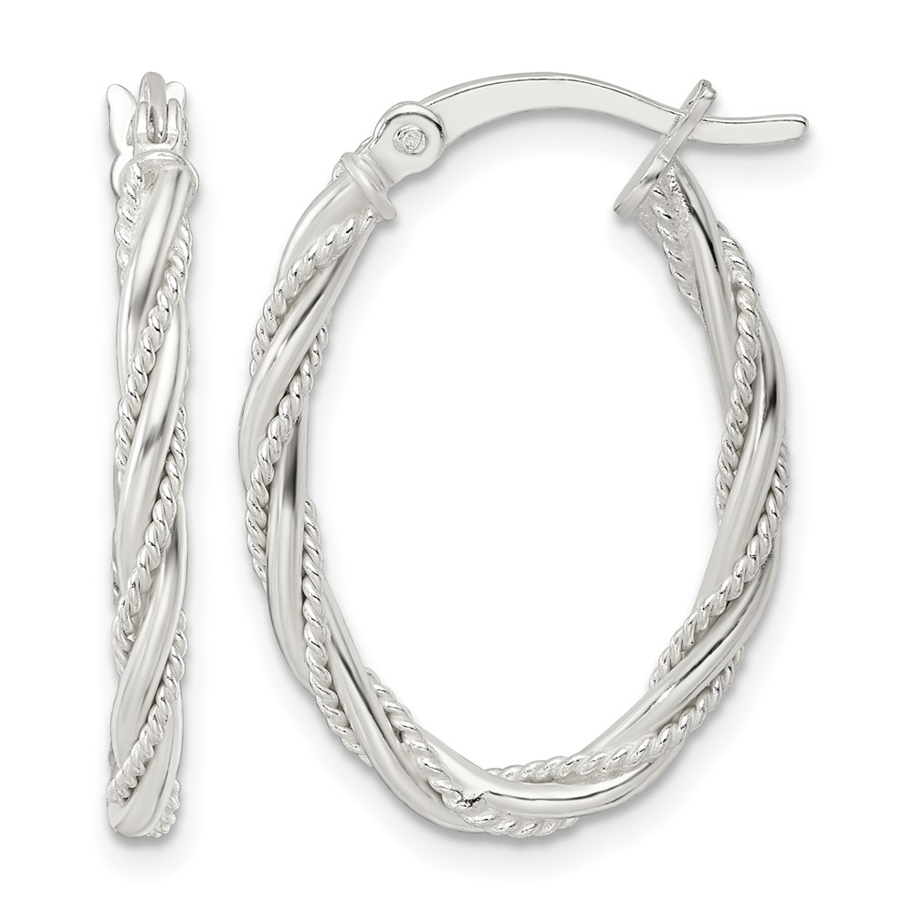 Sterling Silver Polished Twisted Rope Oval Hoop Earrings (QE15844)