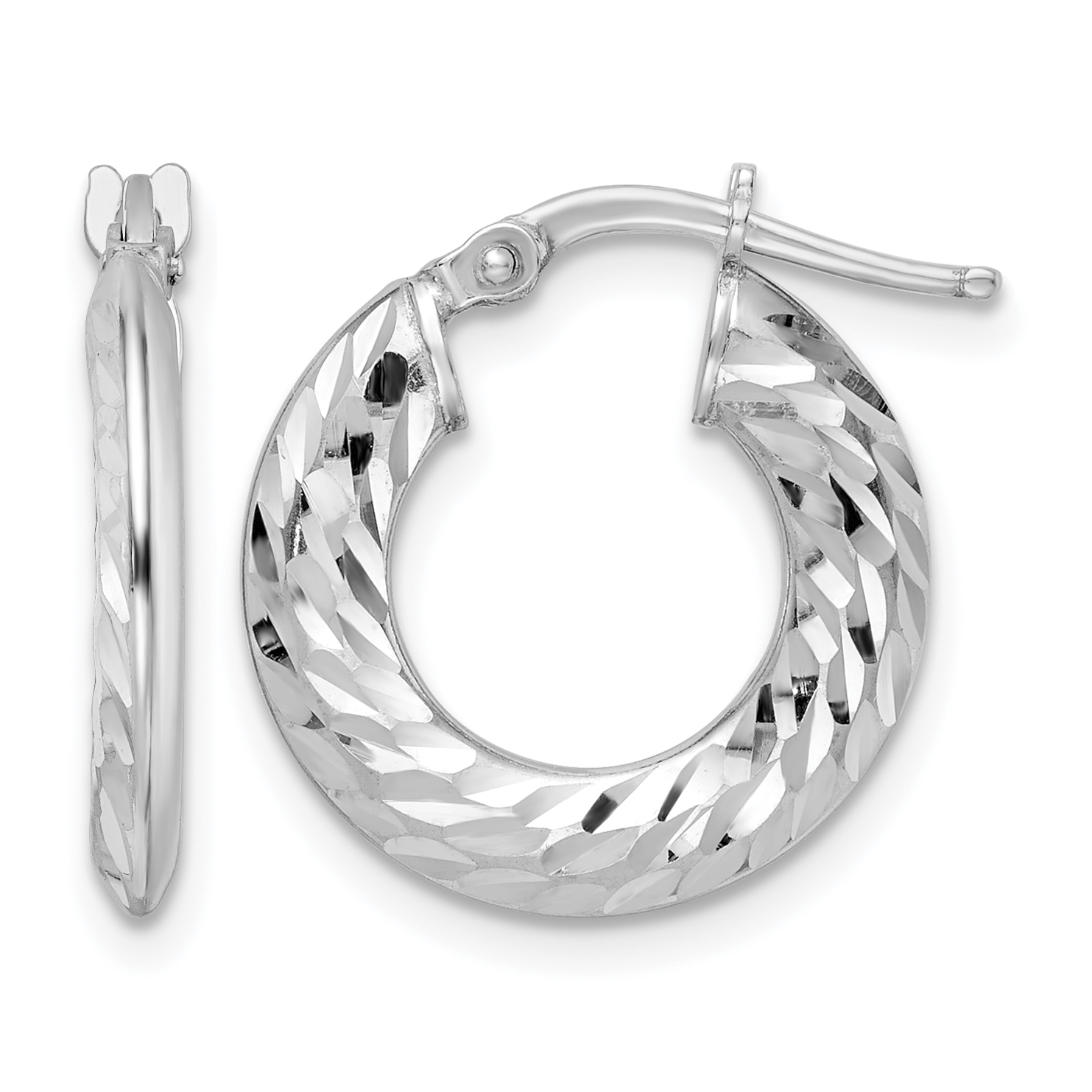 Sterling Silver Rhodium-plated 2x18mm D/C Knife-edge Tube Hoop Earrings (QE15849)