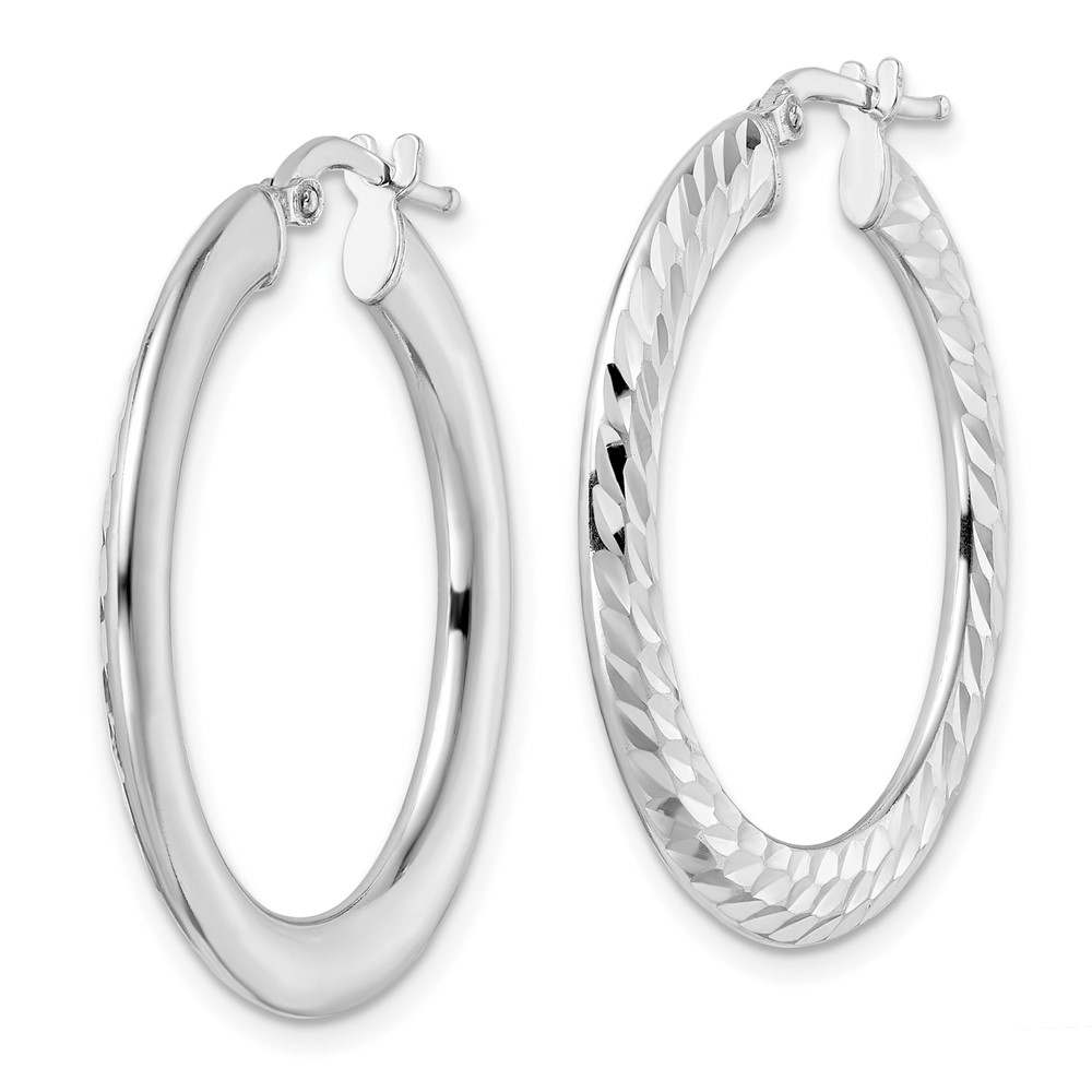 Sterling Silver Rhodium-plated 2x32mm D/C Knife-edge Tube Hoop Earrings (QE15850)