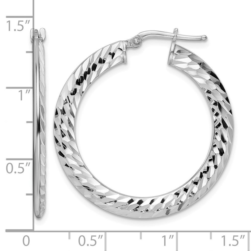 Sterling Silver Rhodium-plated 2x32mm D/C Knife-edge Tube Hoop Earrings (QE15850)