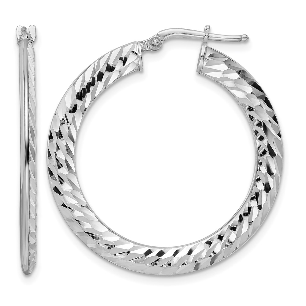 Sterling Silver Rhodium-plated 2x32mm D/C Knife-edge Tube Hoop Earrings (QE15850)
