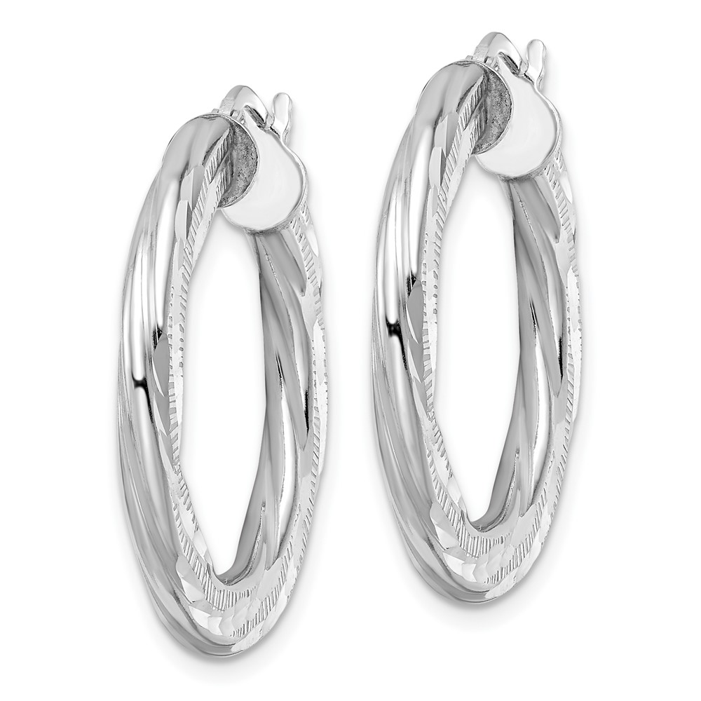 Sterling Silver Rhodium-plated 3x29mm D/C Twisted Tube Hoop Earrings (QE15851)