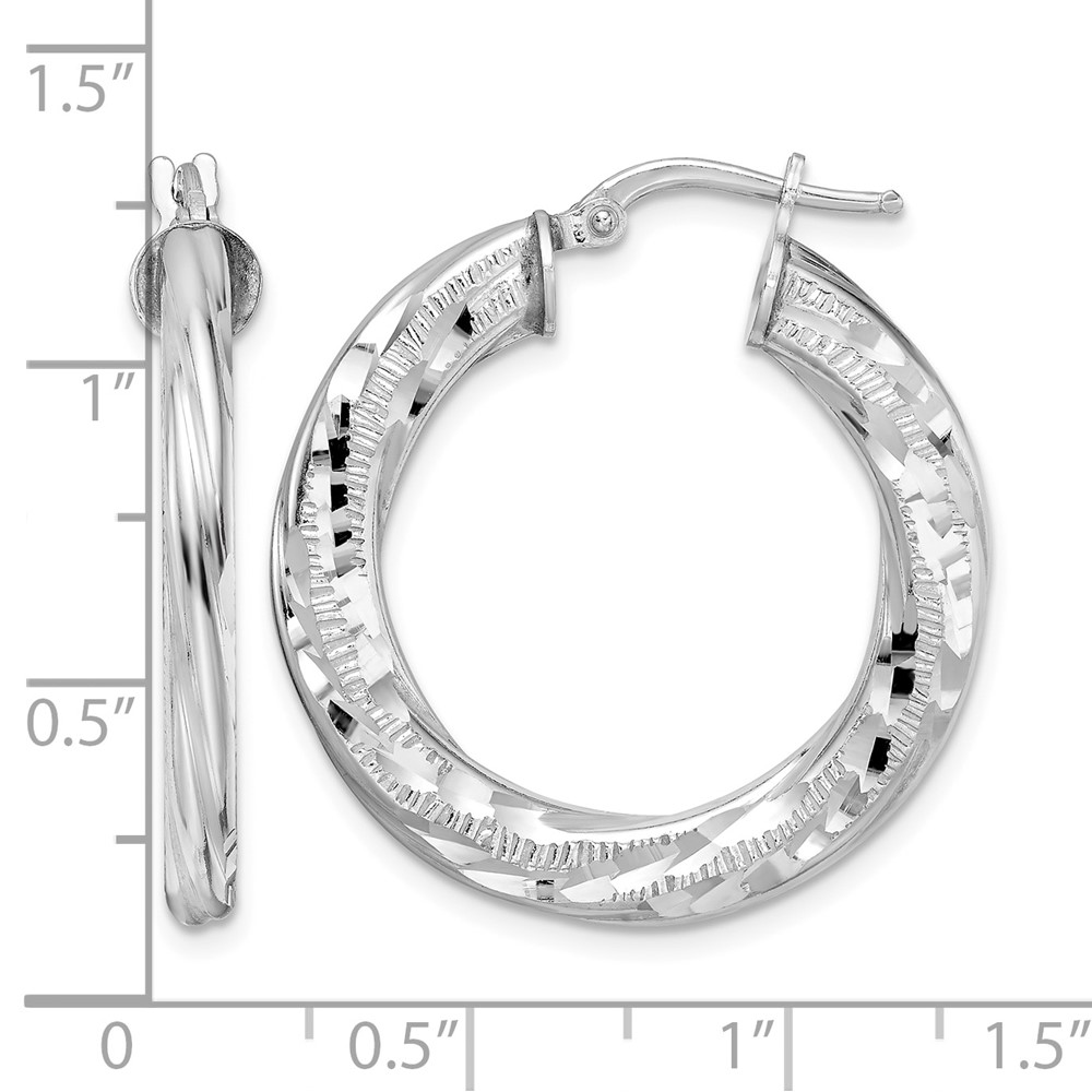 Sterling Silver Rhodium-plated 3x29mm D/C Twisted Tube Hoop Earrings (QE15851)