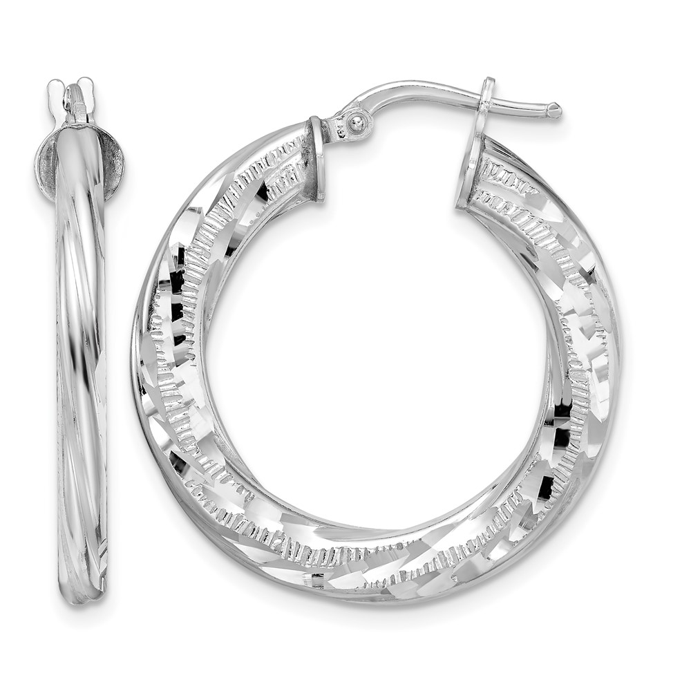 Sterling Silver Rhodium-plated 3x29mm D/C Twisted Tube Hoop Earrings (QE15851)