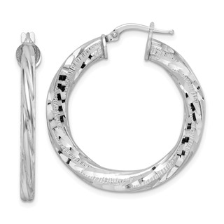 Sterling Silver Diamond-cut Twisted Hoop Earrings