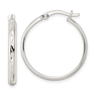 Sterling Silver Polished and Diamond-cut Circle Hoop Earrings