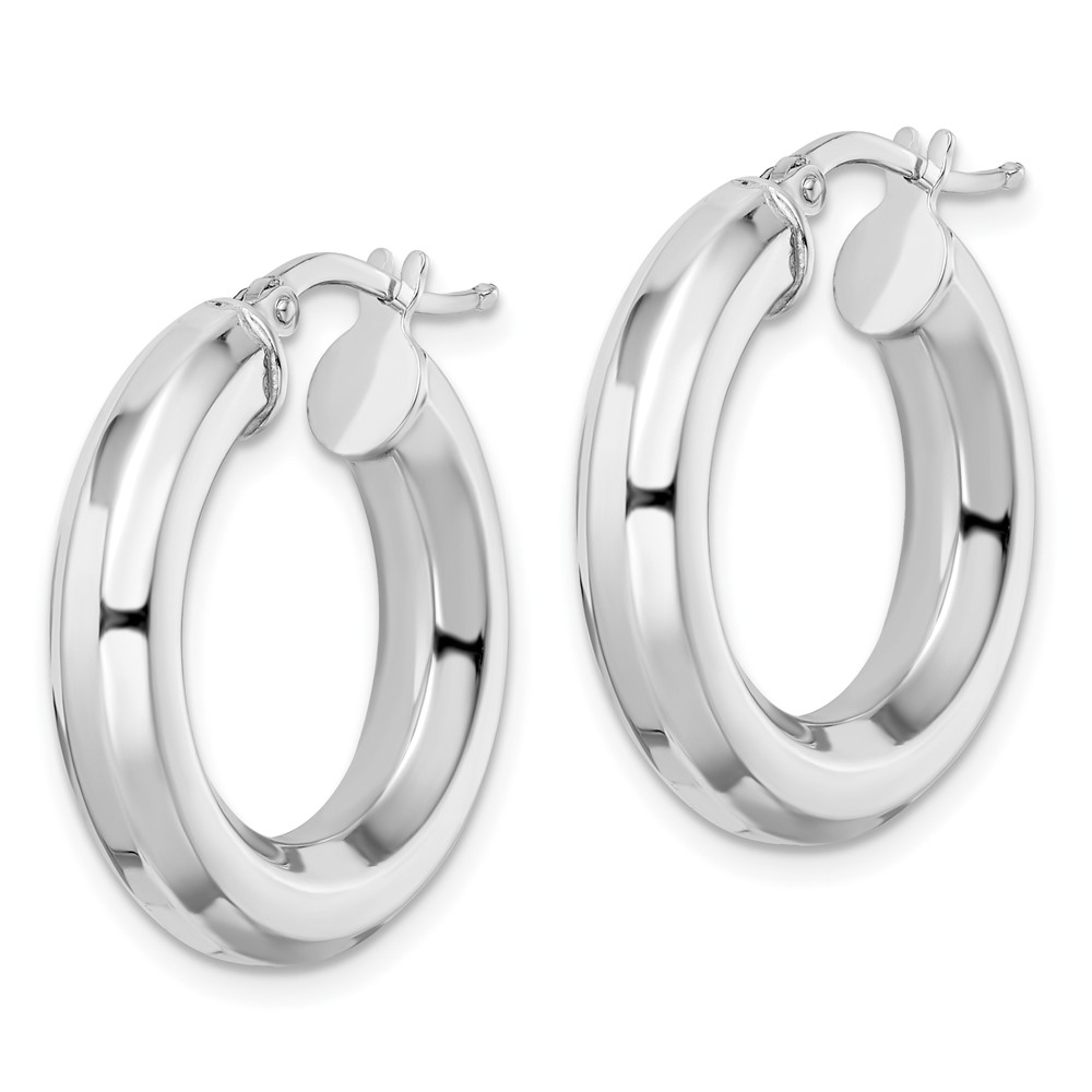 Sterling Silver Rhodium-plated 5x24mm Octagon Tube Hoop Earrings (QE15865)