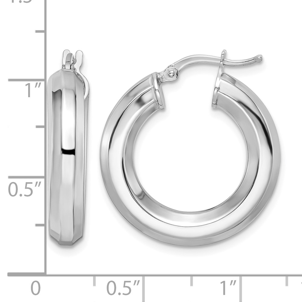 Sterling Silver Rhodium-plated 5x24mm Octagon Tube Hoop Earrings (QE15865)