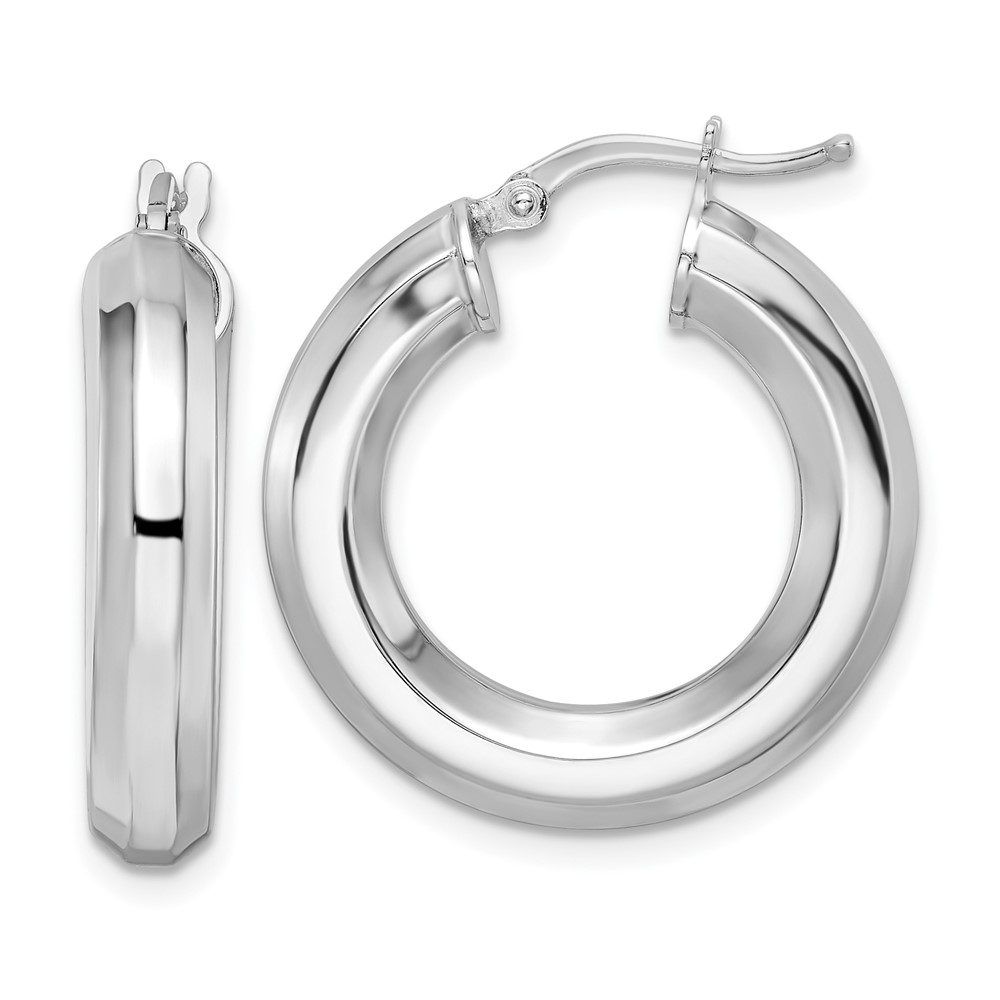 Sterling Silver Rhodium-plated 5x24mm Octagon Tube Hoop Earrings (QE15865)
