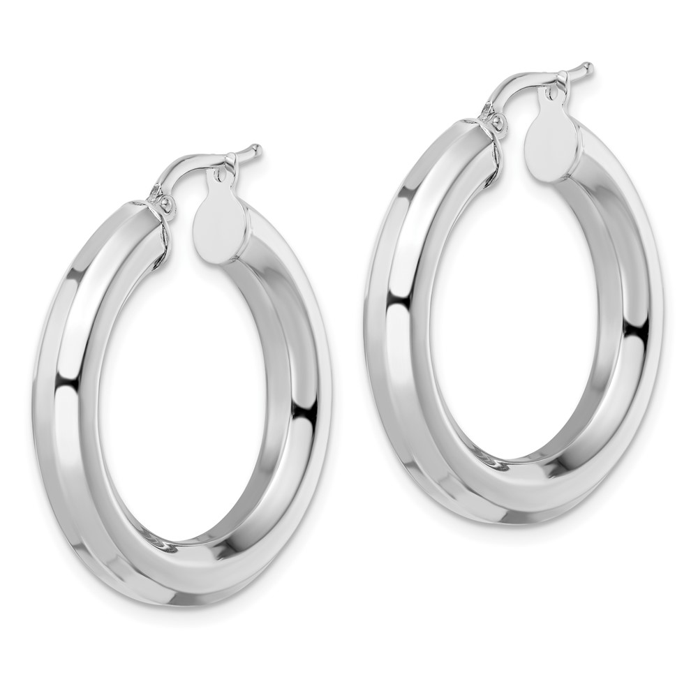 Sterling Silver Rhodium-plated 5x30mm Octagon Tube Hoop Earrings (QE15866)