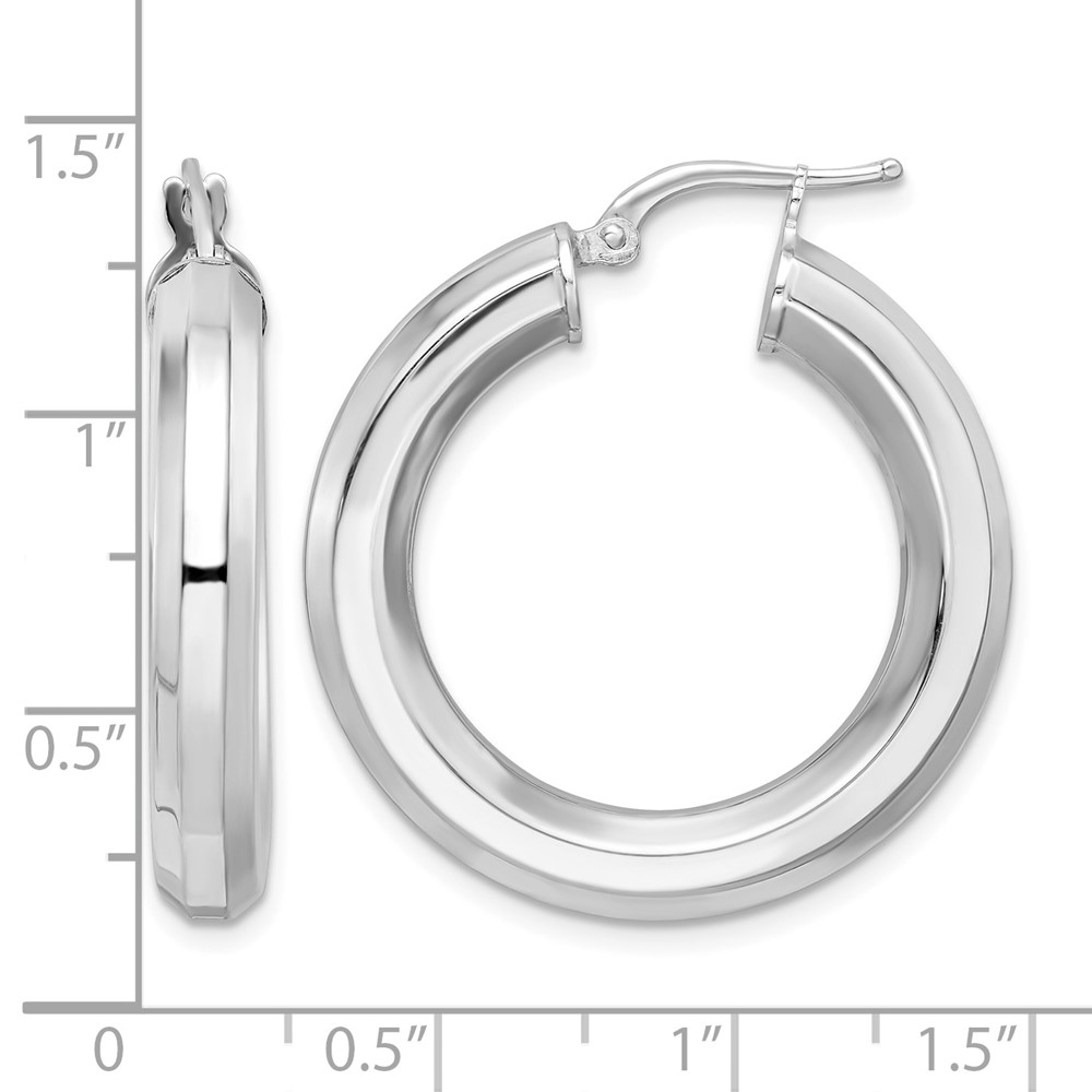 Sterling Silver Rhodium-plated 5x30mm Octagon Tube Hoop Earrings (QE15866)