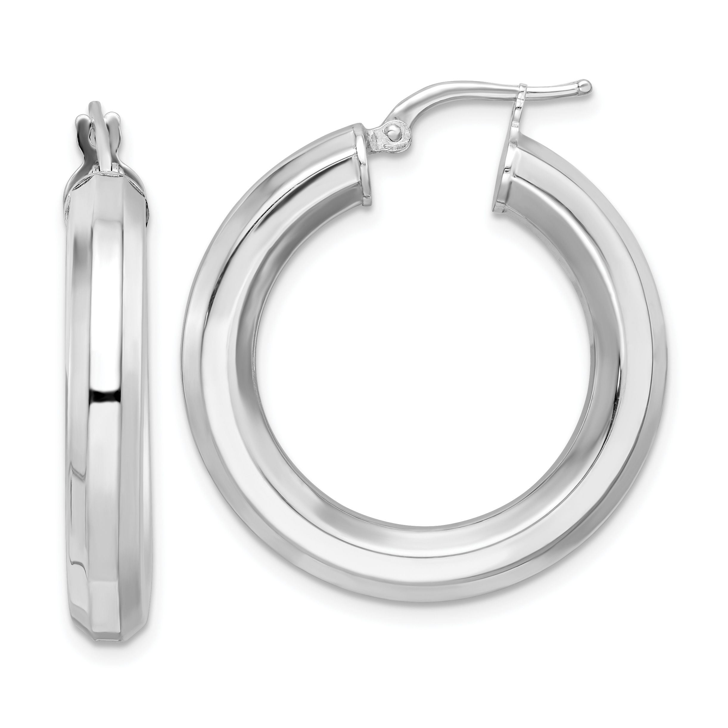 Sterling Silver Rhodium-plated 5x30mm Octagon Tube Hoop Earrings (QE15866)