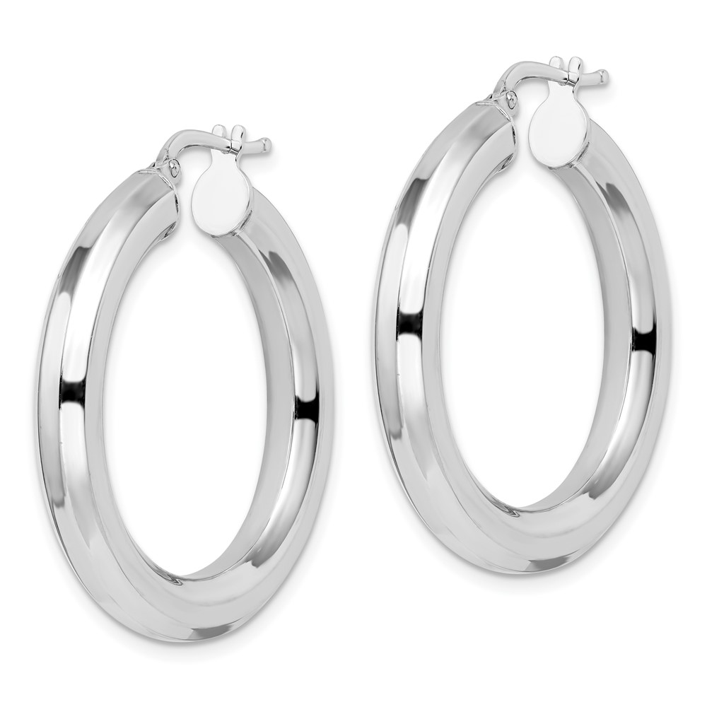 Sterling Silver Rhodium-plated 5x34mm Octagon Tube Hoop Earrings (QE15867)