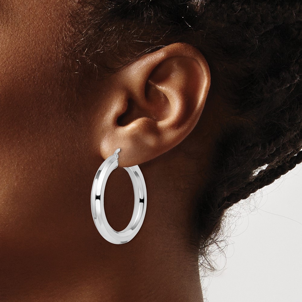 Sterling Silver Rhodium-plated 5x34mm Octagon Tube Hoop Earrings (QE15867)