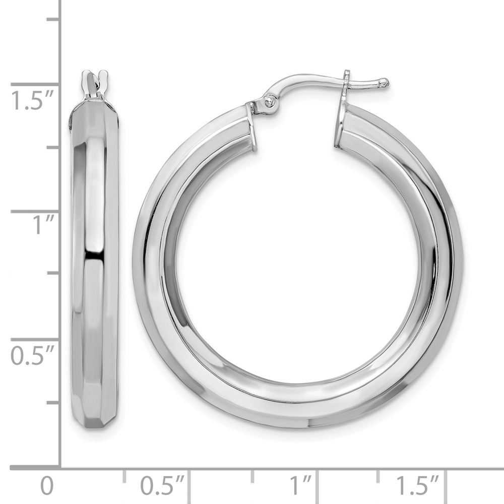 Sterling Silver Rhodium-plated 5x34mm Octagon Tube Hoop Earrings (QE15867)