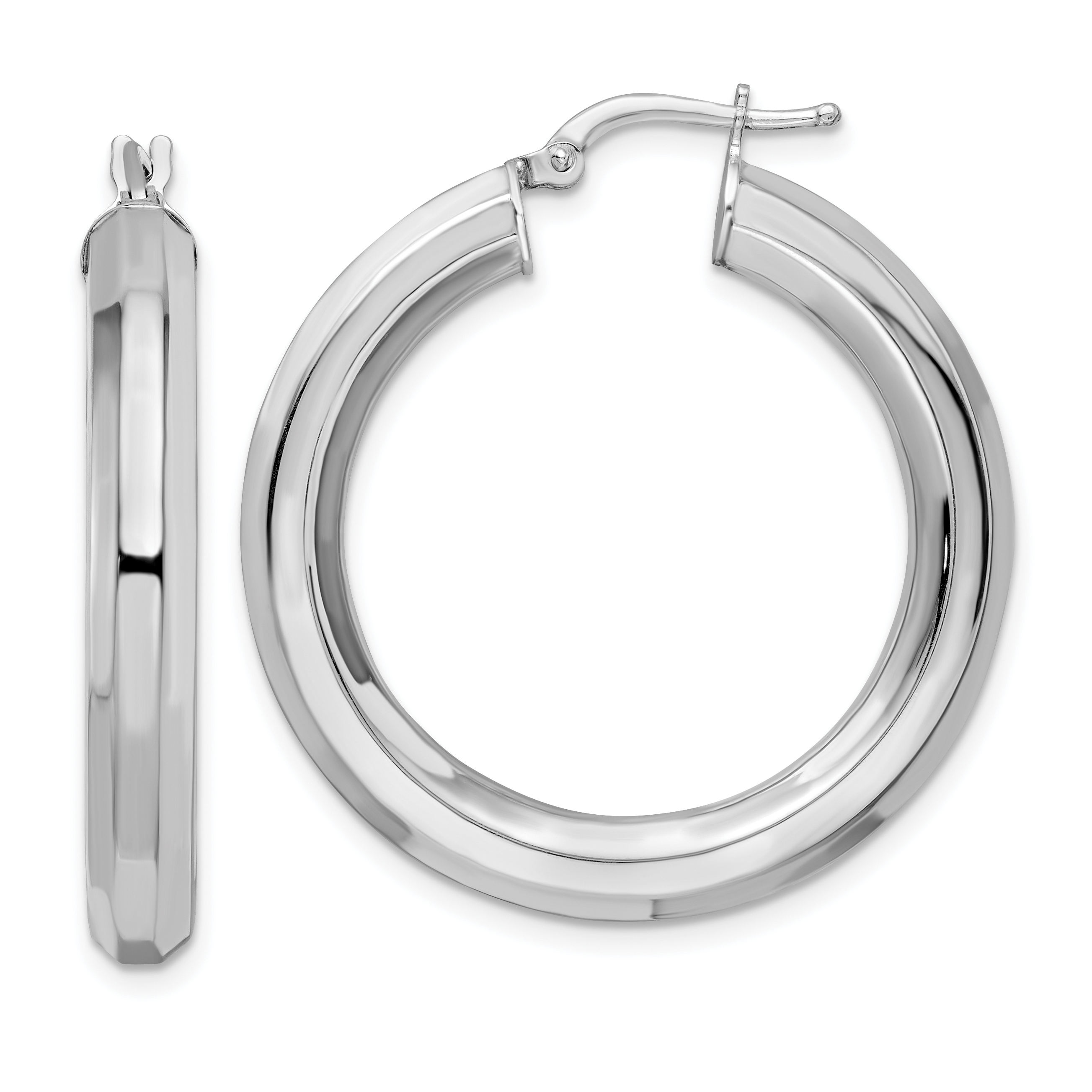 Sterling Silver Rhodium-plated 5x34mm Octagon Tube Hoop Earrings (QE15867)
